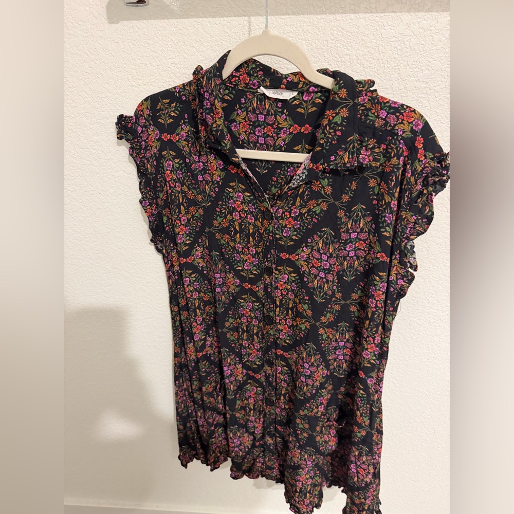 TALULAH Black Floral Mini Dress with Pink & Green Print